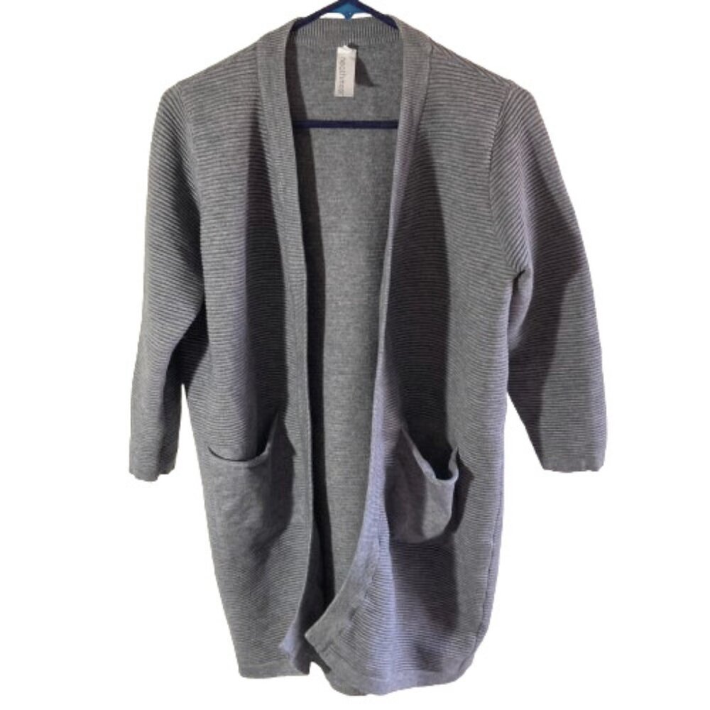 Heathmoor's Gray Ribbed Open Cocoon Long Cardigan w/ 3/4 Sleeves, EUC, sz L/XL